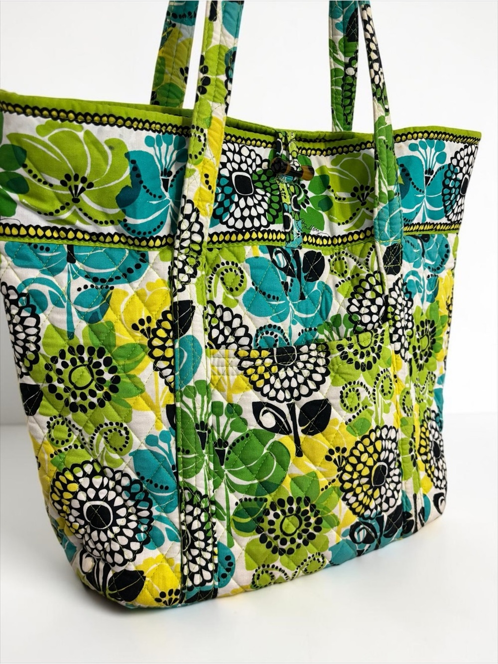 Vera Bradley Limes Up Quilted Cotton Shoulder Tote Bag Y2K Floral Green Retired